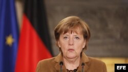 La Canciller alemana, Ángela Merkel, en Atenas, hoy 11 de abril de 2014