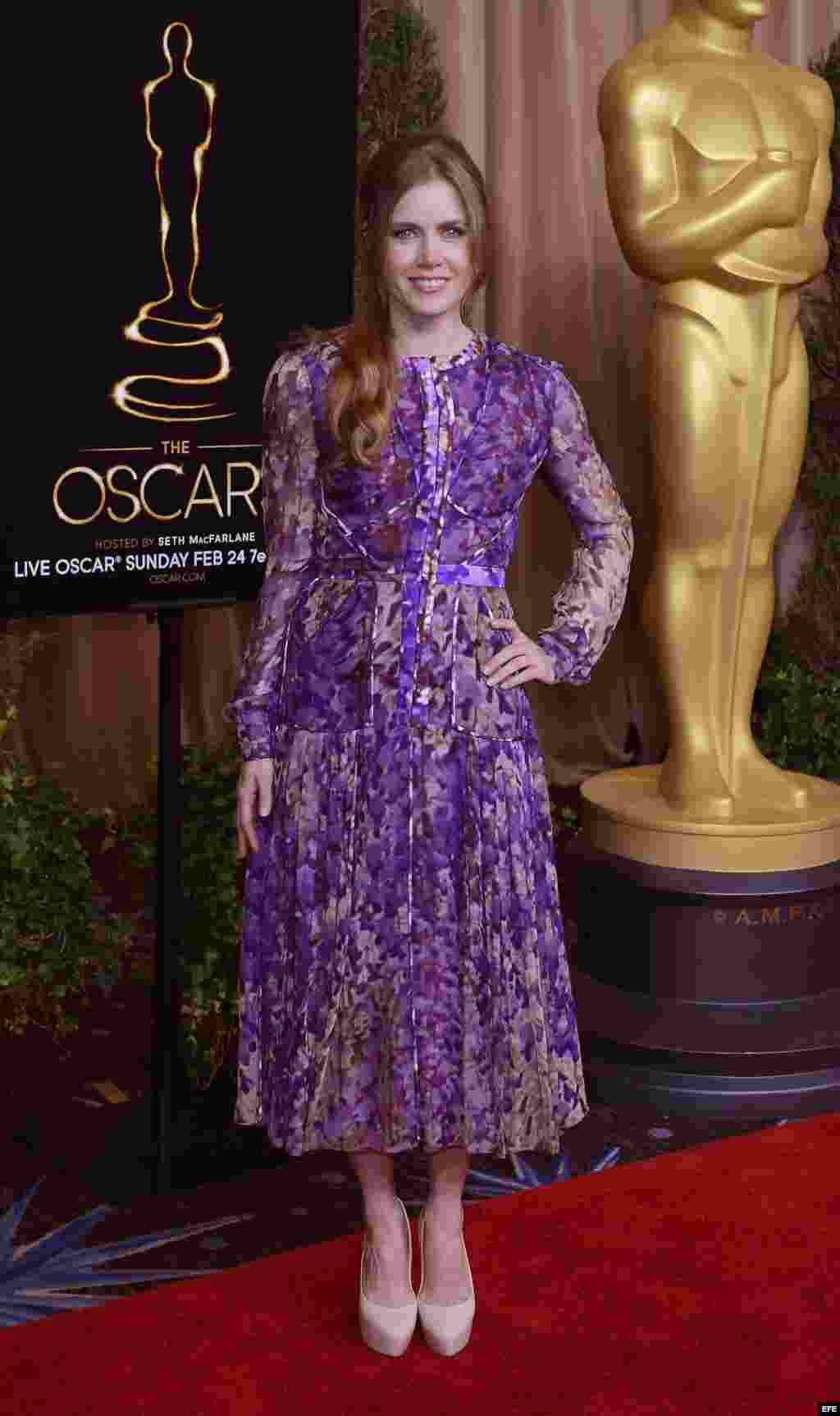 MAN23. LOS ÁNGELES (EEUU), 04/02/2013.- La actriz estadounidense Amy Adams posa a su llegada hoy, lunes 4 de febrero de 2013, al tradicional almuerzo previo a la ceremonia de la 85 edición de los Óscar, en Los Ángeles (EEUU). EFE/MICHAEL NELSON