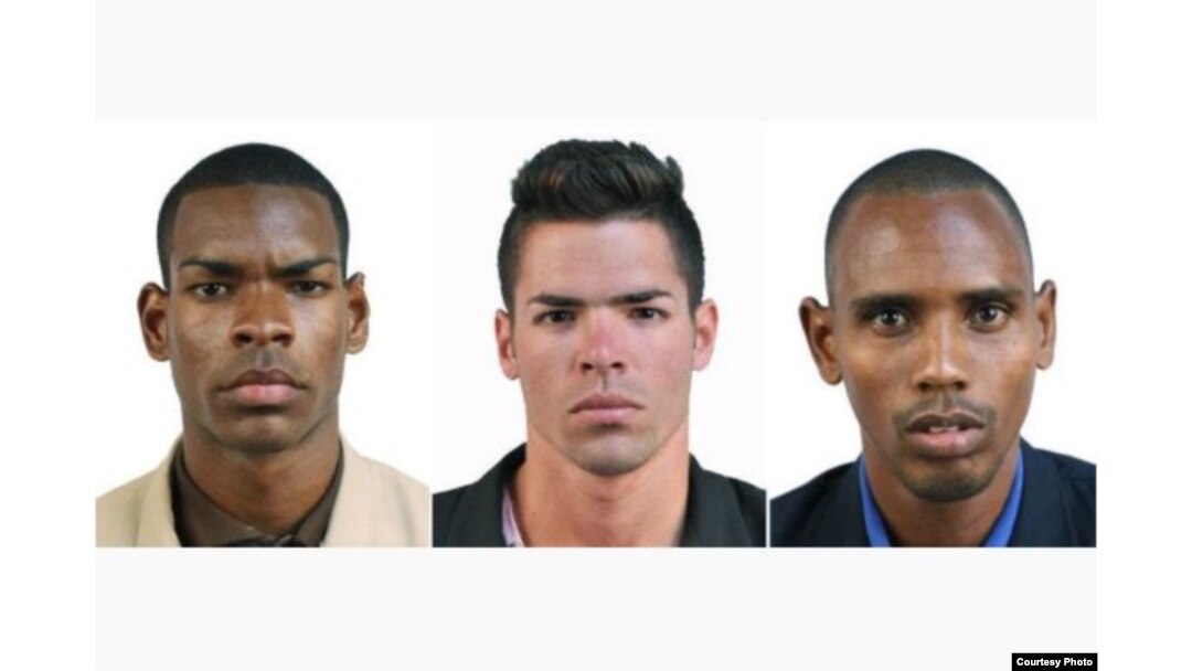 Tres de los remeros cubanos que desertaron en los Panamericanos: (izq. a der.) Orlando Sotolongo, Manuel Suárez y Leosmel Ramos.