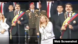 Composición fotográfico del momento en que Cilia Flores se sorprende en la tribuna presidencial