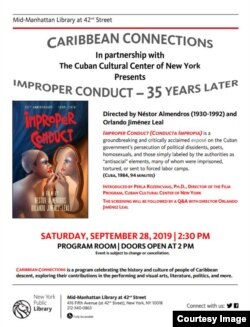 Poster de presentación de Conducta Impropia en el Centro Cultural de New York.
