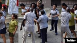 El uso de celulares ha permitido documentar numerosos actos represivos como este arresto de la líder de las Damas de Blanco, Berta Soler. (Angel Moya/Twitter)