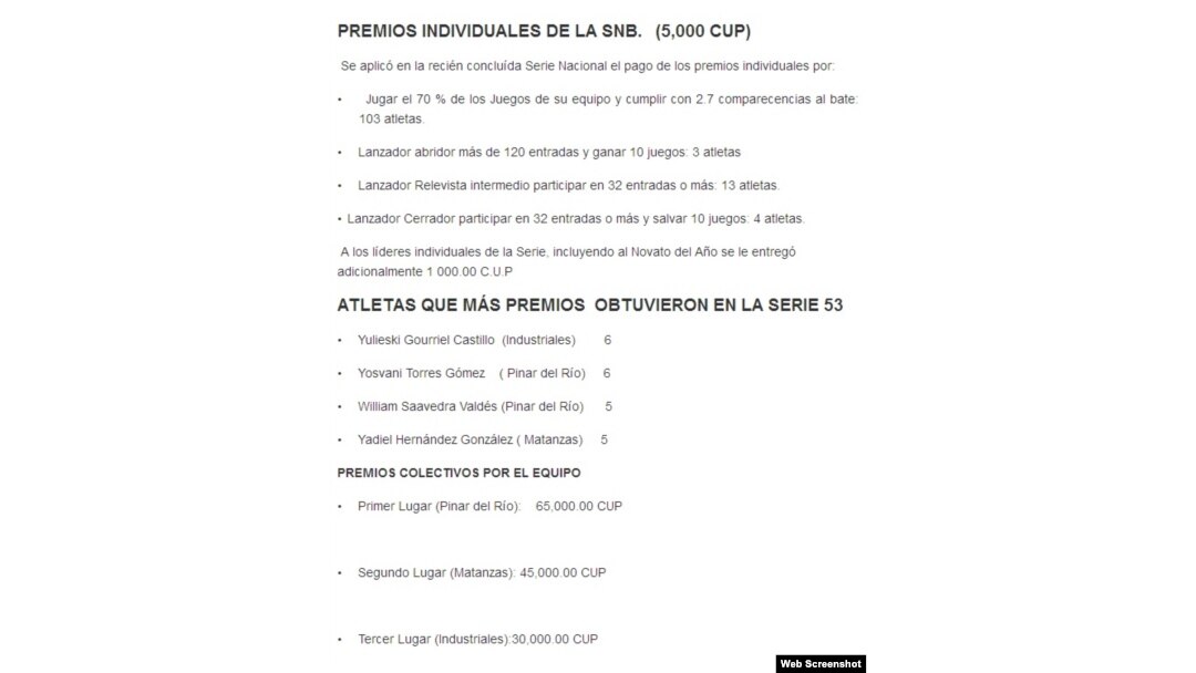 Premios individuales de la Serie Nacional de Béisbol