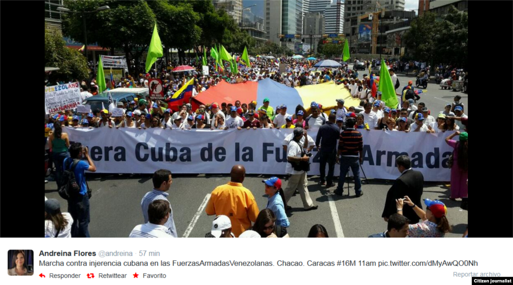 Imágenes en twitter de marchas en Venezuela&nbsp; el 16 de marzo.