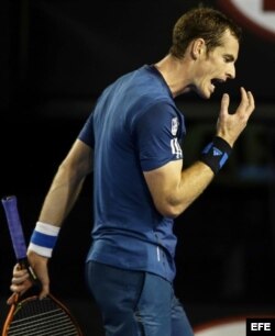 El tenista escocés Andy Murray reacciona durante su partido de cuartos de final del Abierto de Australia disputado contra el suizo Roger Federer, en Melbourne (Australia).