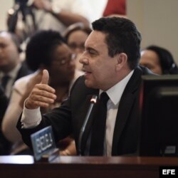 El viceministro de Relaciones Exteriores de Venezuela, Samuel Moncada, habla ante la OEA.