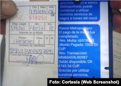 La multa impuesta al artista visual cubano Dayán Melián Castro y el comprobante de pago