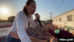 María Corina Machado en un acto político en Caracas. 