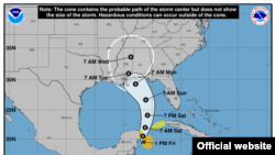 Trayectoria de la Tormenta Alberto pronosticada por el Centro Nacinal de Huracanes de EE.UU