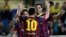 Leo Messi celebra tras marcar el tercer gol ante el Villarreal.