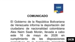 Comunicado del SAIME sobre deportación de Alex Saab.