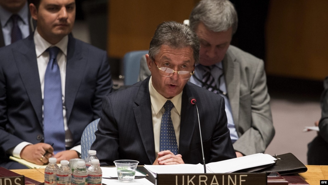  el embajador de las Naciones Unidas en Ucrania, Yuriy Sergeyev, comparece durante una reunión del Consejo de Seguridad de la ONU.