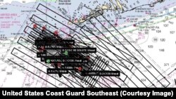 Mapa de las operaciones de búsqueda de los 10 migrantes cubanos. (Imagen de la Guardia Costera de EEUU).