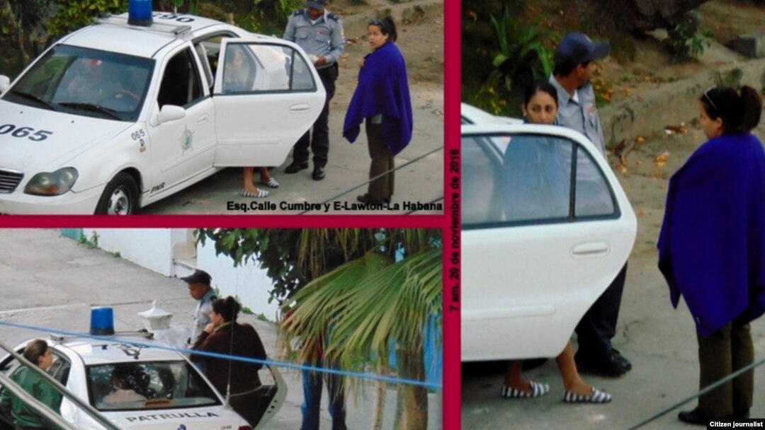 Vigilancia policial frente a la sede de las Damas de Blanco, en Lawton, La Habana.