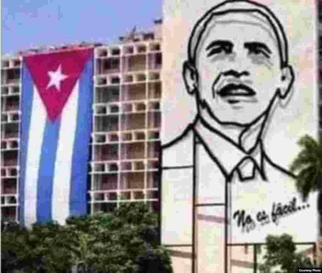 La efigie del presidente de EE.UU. sustituye a la del Che Chevara en la fachada del Ministerio del Interior.