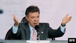 Juan Manuel Santos, durante el lanzamiento del Plan Navidad de la Policía Nacional de Colombia.
