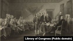 Declaración de Independencia, 4 de julio de 1776 / pintado por J. Trumbull ; grabado por W.L. Ormsby, N.Y.