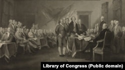 Declaración de Independencia, 4 de julio de 1776 / pintado por J. Trumbull ; grabado por W.L. Ormsby, N.Y.