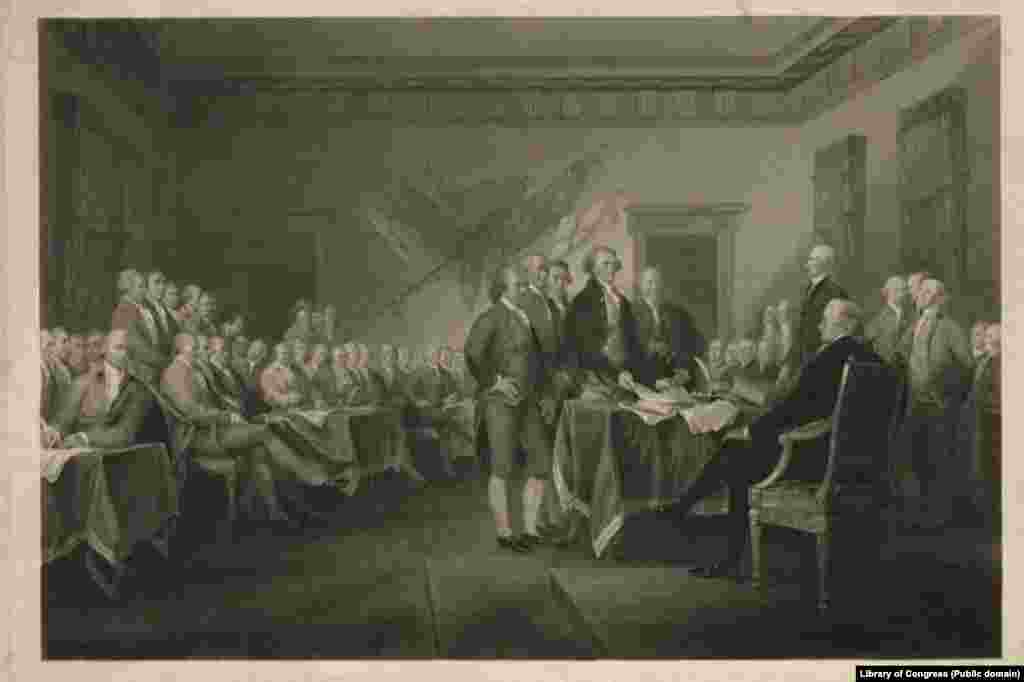 Declaración de Independencia, 4 de julio de 1776 / pintado por J. Trumbull ; grabado por W.L. Ormsby, N.Y.