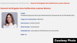 Ania Guillermina Lastres Morera, actual jefa del conglomerado militar GAESA