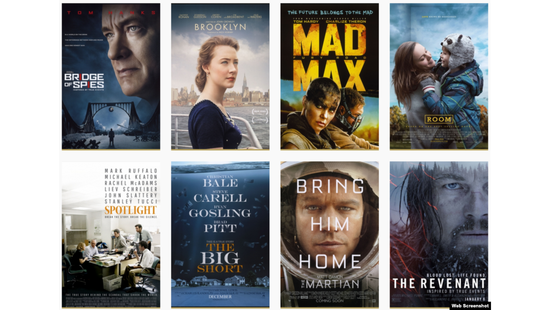 Carteles de los filmes nominados al Oscar por la mejor película.