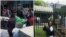 Yasser Rivero (de espaldas con pullover verde al momento del arresto) y Yaquelín Boni, frente a embajada cubana en Washington.