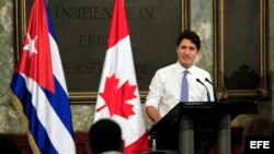 El primer ministro Trudeau ofrece una conferencia en el Aula Magna de la Universidad de La Habana en noviembre del 2016. 