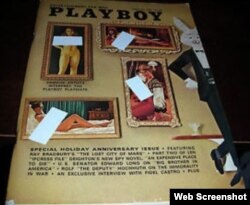 Una portada del número de enero de 1967 de "Playboy" en la se cubrieron los senos de las modelos. Abajo, se anuncia la entrevista exclusiva con Fidel Castro.