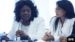 Berta Soler (i) y Leticia Ramos (d) en una audicencia de la Comisión Interamericana de Derechos Humanos. (Archivo)