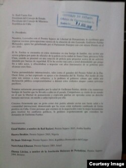 Carta enviada a Raúl Castro y rubricada por premios Sájarov.
