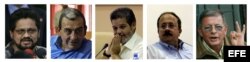 Combo de fotografías de archivo sin fechar que muestra, de izquierda a derecha, a los representantes de las Fuerzas Armadas Revolucionarias de Colombia (FARC) para negociar la paz con el Gobierno colombiano Luciano Marín, alias "Iván Márquez"; Mauricio Ja