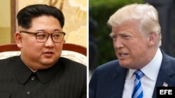 Combo de fotografías que muestra al líder norcoreano, Kim Jong-Un y el presidente estadounidense Donald Trump.