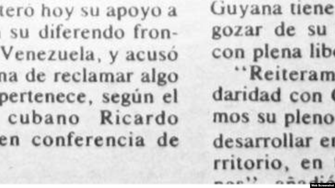 Posición oficial de Cuba sobre conflicto entre Guyana y Venezuela, 1981