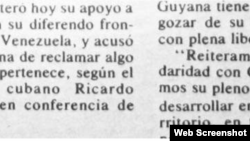 Posición oficial de Cuba sobre conflicto entre Guyana y Venezuela, 1981