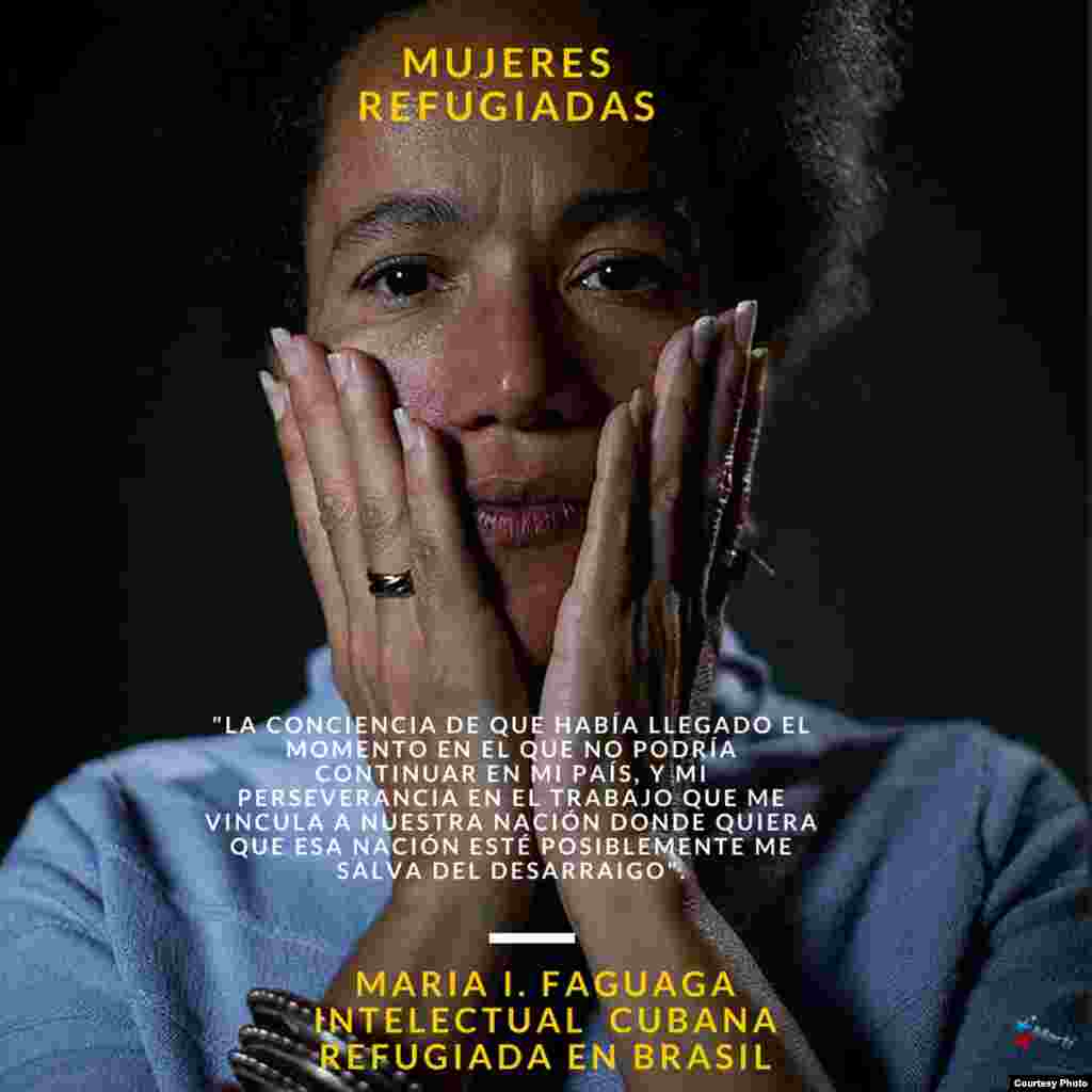 María Ileana Faguaga Iglesias, cubana refugiada en Brasil. Cartel de @alambradas.