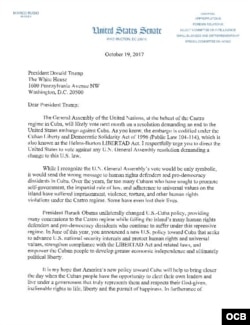 Carta del senador Marco Rubio al presidente Donald Trump