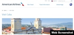 Sitio web para reservas de vuelos a Cuba de American Airlines.