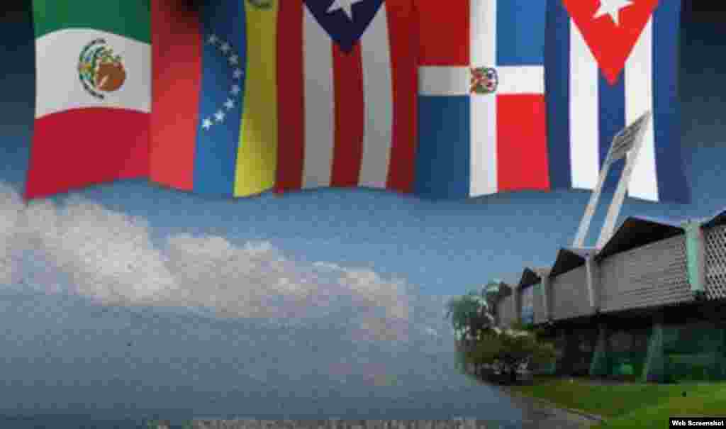 De izquierda a derecha las banderas de México, Venezuela, Puerto Rico, República Dominicana y Cuba, los países que jugaron la Serie del Caribe 2015 en San Juan, Puerto Rico.