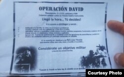 "Captura y neutraliza al invasor cubano": Volante distribuido por los militares venezolanos sublevados en Valencia.