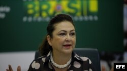 Katia Abreu, ministra de Agricultura de Brasil, durante una rueda de prensa en Brasilia.