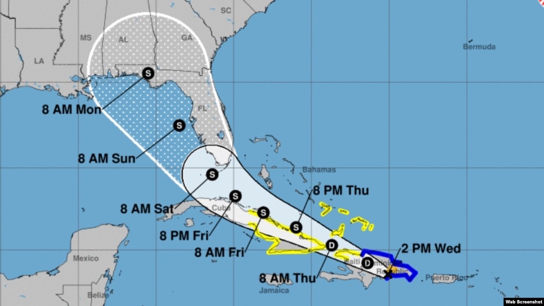 Trayectoria pronosticada por el NHC de la tormenta tropical Fred. 