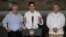El líder venezolano Juan Guaidó en una conferencia de prensa al concluir el concierto "Venezuela Aid Live", junto a los presidentes de Chile, Sebastián Piñera (izq.) e Iván Duque, de Colombia (der.) AFP. 