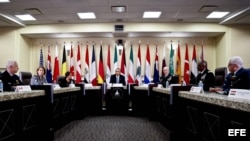 Barack Obama durante una reunión con líderes militares extranjeros en la Base Aérea Andrew, Maryland.