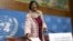 La Alta Comisionada de la ONU para los derechos humanos, la sudafricana Navi Pillay, a su llegada a una rueda de prensa en la que hizo balance de la situación de los derechos y libertades fundamentales en el mundo. 