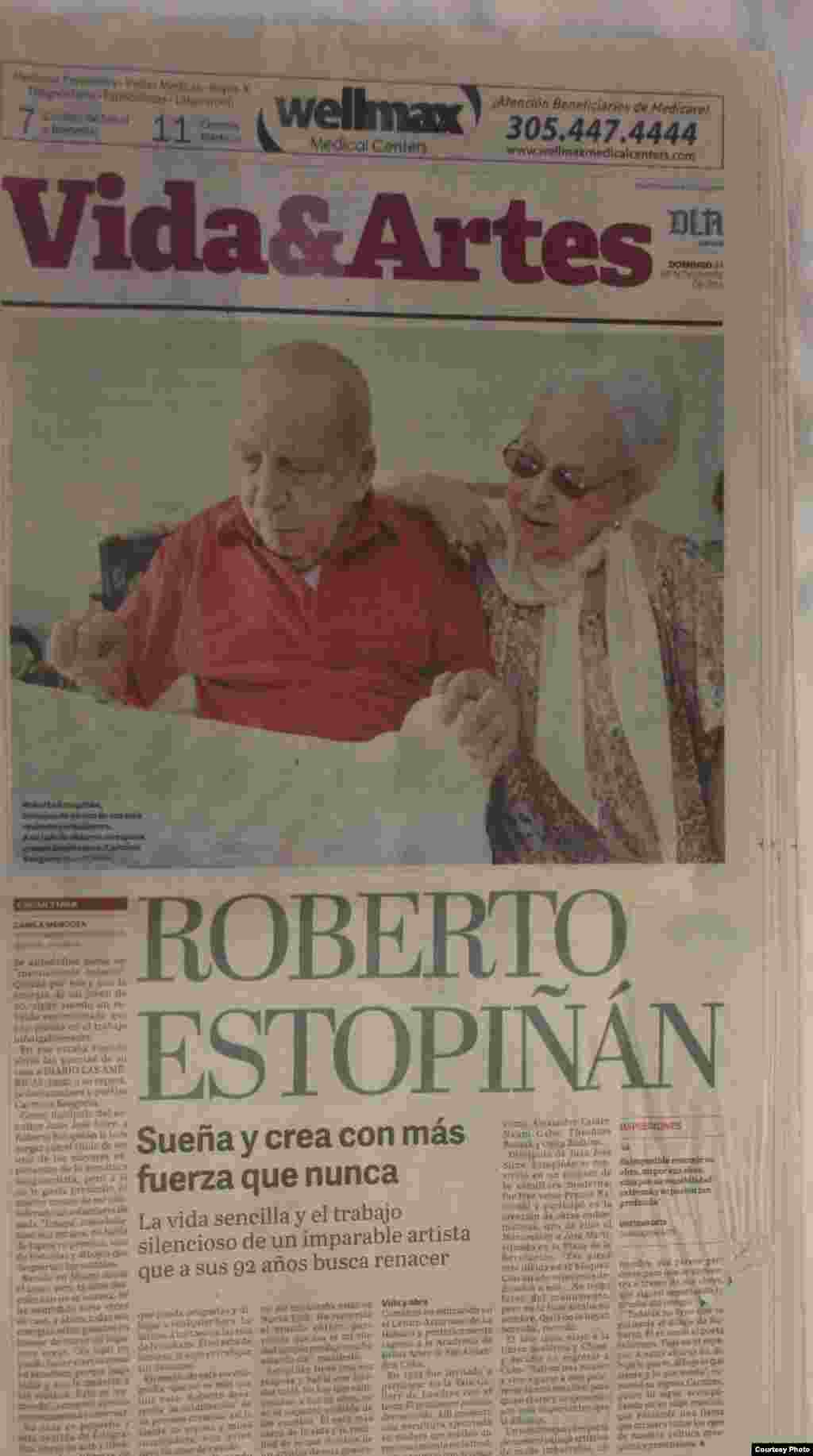 Recorte de prensa sobre la vida de Roberto Estopián y Carmina Benguría.