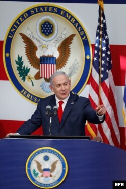El primer ministro de Israel, Benjamin Netanyahu, en la ceremonia de inauguración de la embajada de EEUU en Jerusalén.