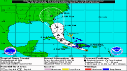 El cono de probabilidades muestra el paso de Chantal sobre Cuba entre la madrugada del jueves y la del viernes