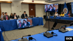 Laura Dib, directora del Programa para Venezuela de la Oficina en Washington para Asuntos Latinoamericanos, WOLA, expone ante la CIDH. (OCB)