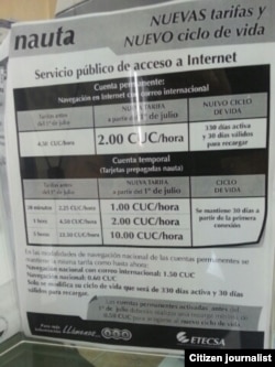 Tarifas para acceso a internet en Cuba. Foto: José Ernesto Estrada.