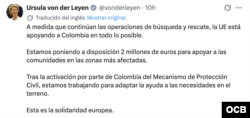Anuncio presidenta UE en X